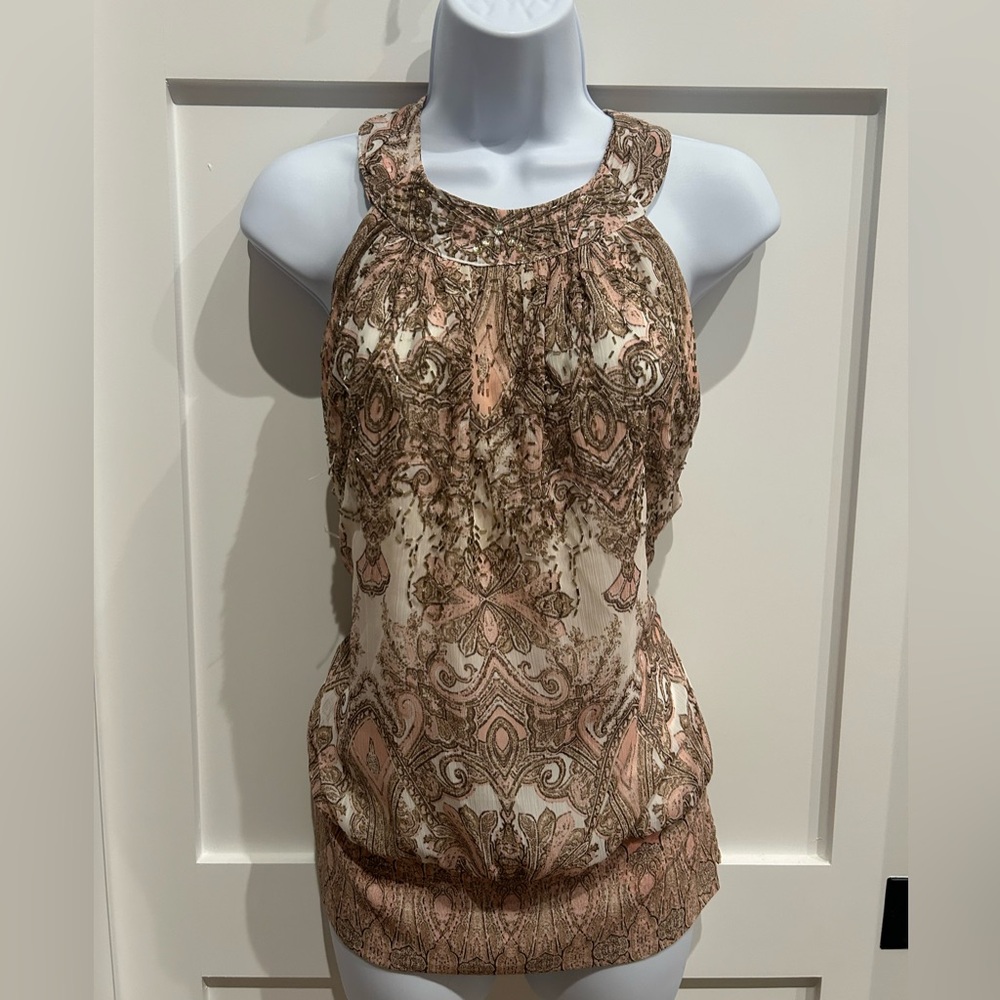 Paisley Chiffon Halter Top in Pink and Brown